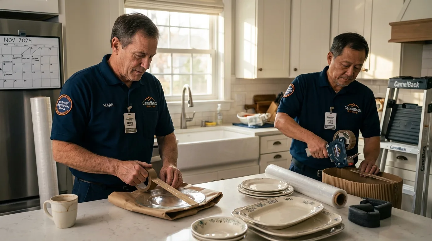 Professional crew packing kitchen dishware in Exton, PA